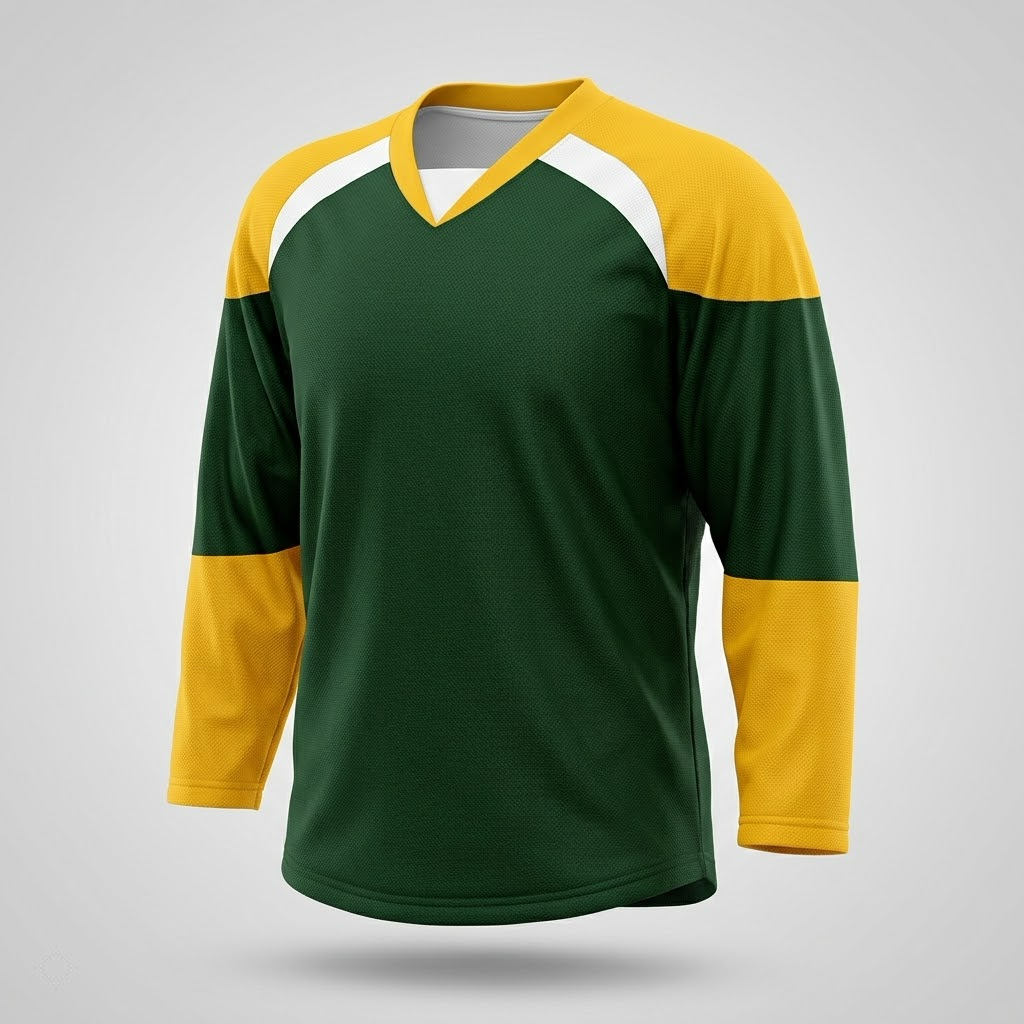 Kobe Sportswear XJ5 Hockey Green and yellow sports jersey on a gray background